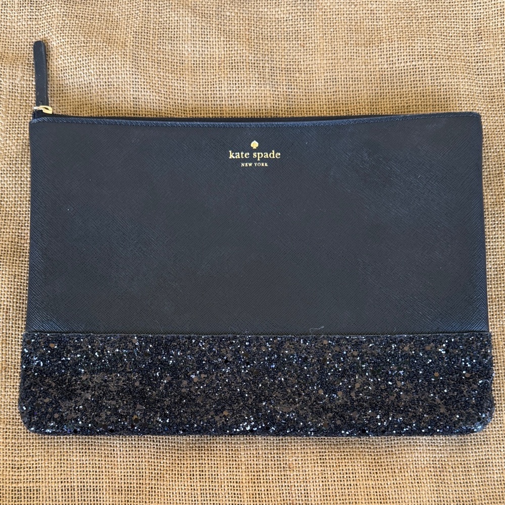 kate spade black glitter top-zip pouch Wallet Bag Large - Picture 3 of 8